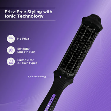 Bblunt Pro Insta Smooth Hair Straightening Brush With 4 Temperature Settings And Ionic Technology For 2X Better Frizz Control | (Ceramic Coated Bristles) Black & Purple,50 Watts